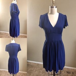 JERSY KNIT DRESS, navy blue, white trim, gathered